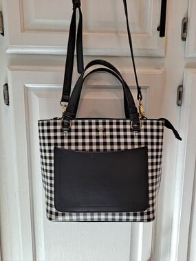 Nanette Lepore Black & White Gingham Check Vegan PVC Tote Purse